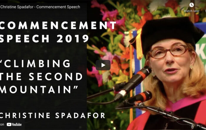 Christine Spadafor delivered the Commencement Address and was awarded an honorary doctoral degree from Mercyhurst University in 2019.